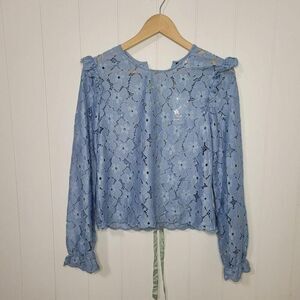 H&M Divided Womens Blue Cropped Crochet Lace Top Size 6 Coquette Fairy Boho New